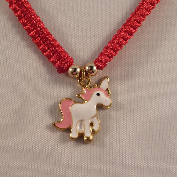 Pink Unicorn Gold Charm Red Rope Bracelet Party Gift - Picture 6 of 6